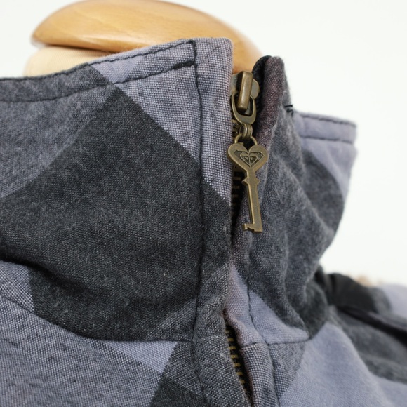 Roxy Gray Checkered Bomber Jacket Size Medium - Picture 8 of 11